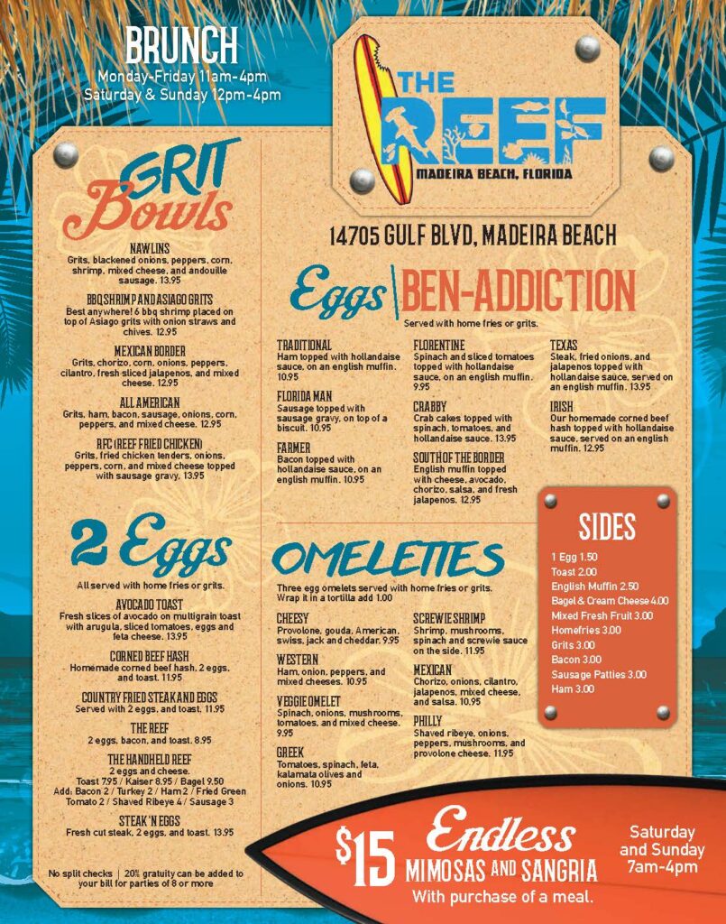 Brunch Menu - The Reef - Madeira Beach